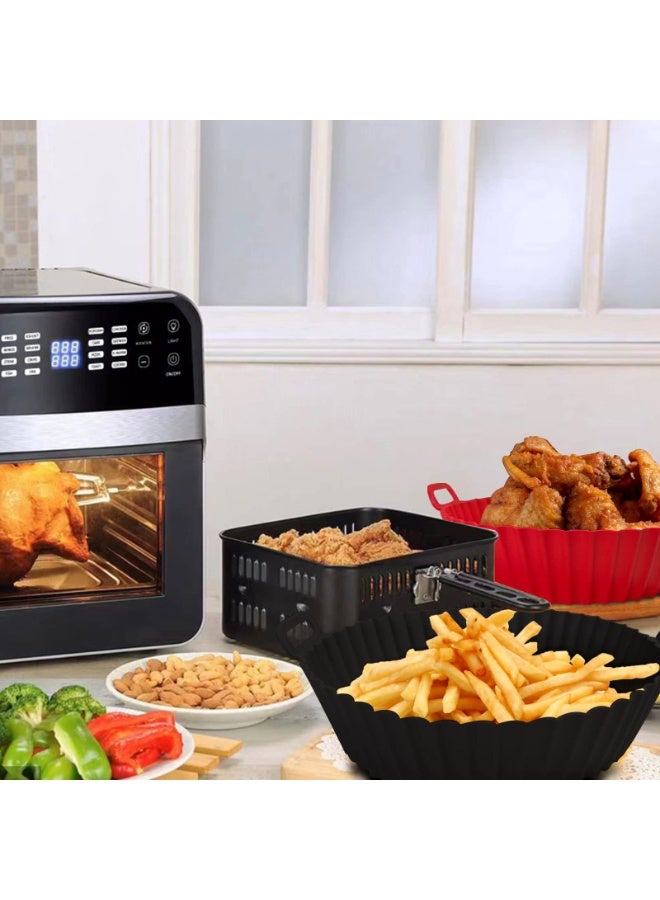 هومستر 2 قطعة من بطانة السيليكون المستديرة لفرن التسخين بالهواء، وعاء سيليكون قابل لإعادة الاستخدام للخبز، وعاء خبز سيليكون غير لاصق قابل للإرفاق لفرن التسخين بالهواء/الفرن/الميكروويف، بديلًا لورق الباستا، أحمر/أسود، 20 × 5 سم - Image 3